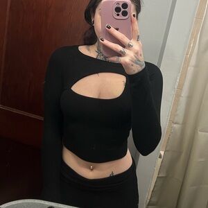 Black Cut-Out Long Sleeve Top